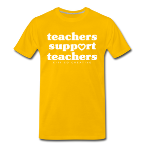 Teachers Support Teachers Tee | White Print - sun yellow