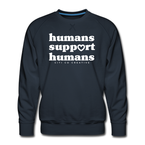 Humans Support Humans Sweatshirt | White Print - navy