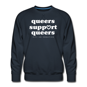 Queers Support Queers Sweatshirt | White Print - navy