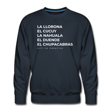 Load image into Gallery viewer, Latinx Folklore Sweatshirt | White Print - navy
